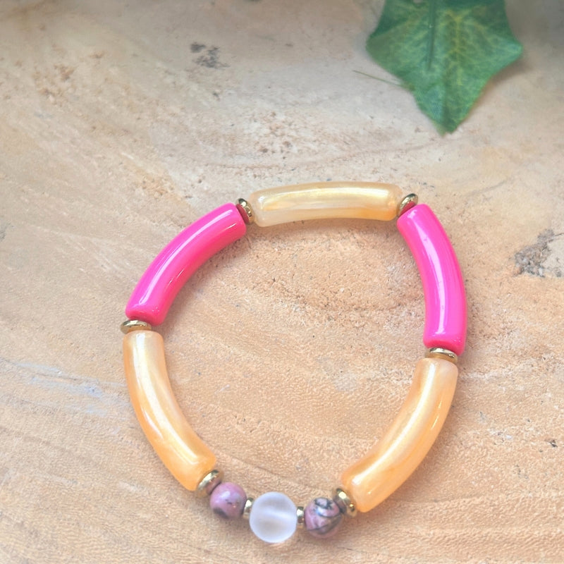 Clarté Douce – Cristal de Roche Mat & Rhodonite (acétate)