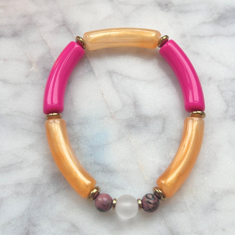 Clarté Douce – Cristal de Roche Mat & Rhodonite (acétate)