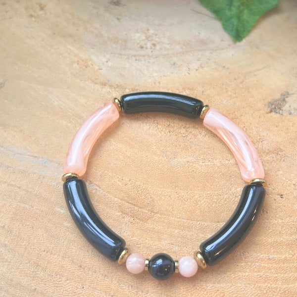 Douce Protection – Obsidienne & Pierre de Lune Rose (acétate)