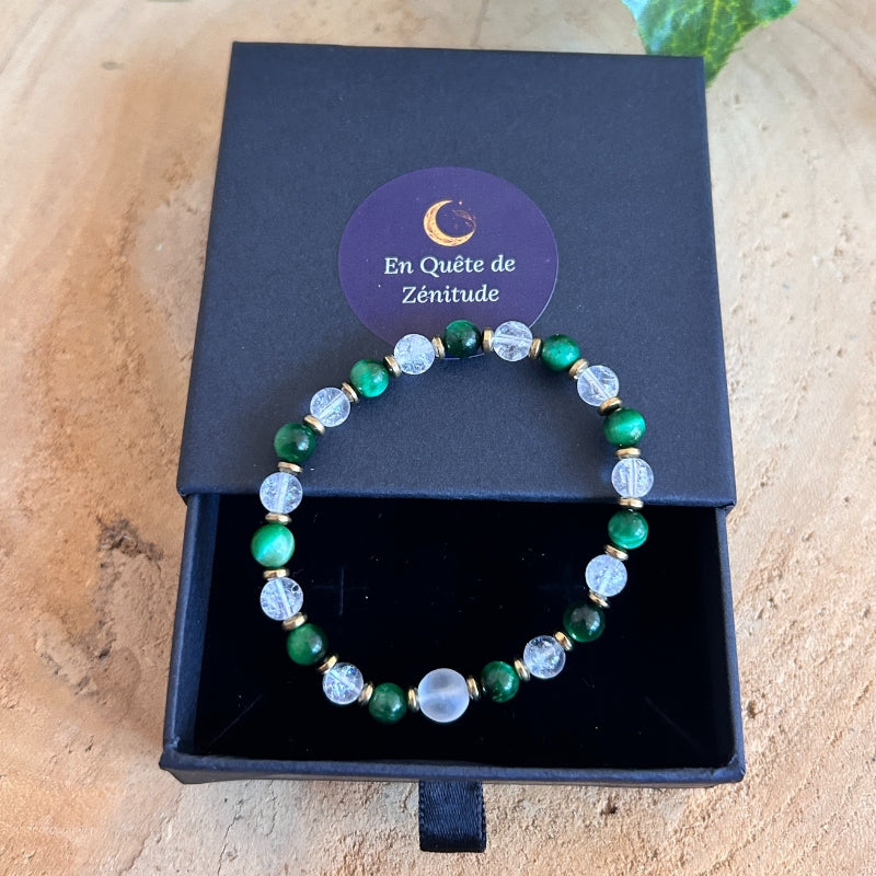 Stabilité Claire – Œil de Tigre Vert & Cristal de Roche