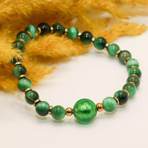 Portofino - Oeil de Tigre Vert chauffé & Perle de Murano