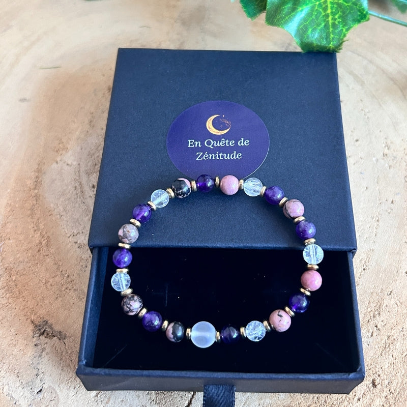 Apaisement Lucide – Améthyste, Rhodonite & Cristal de Roche