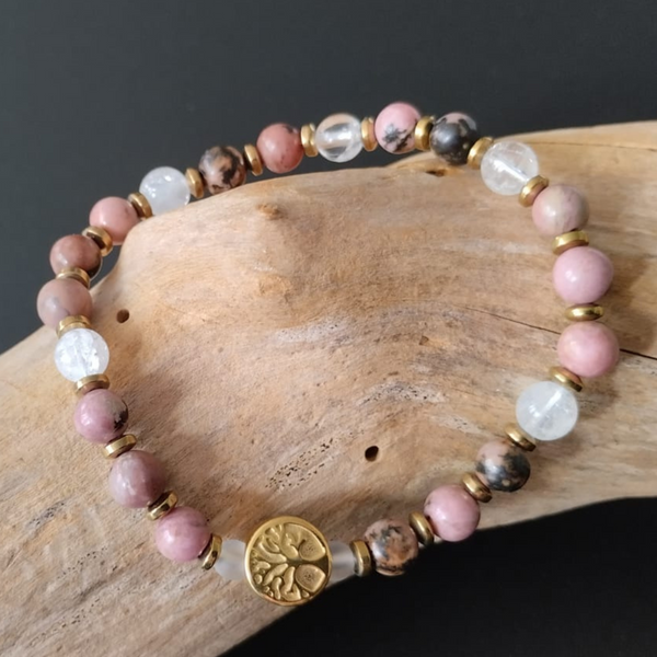 Rose Ancrée – Rhodonite & Cristal de Roche