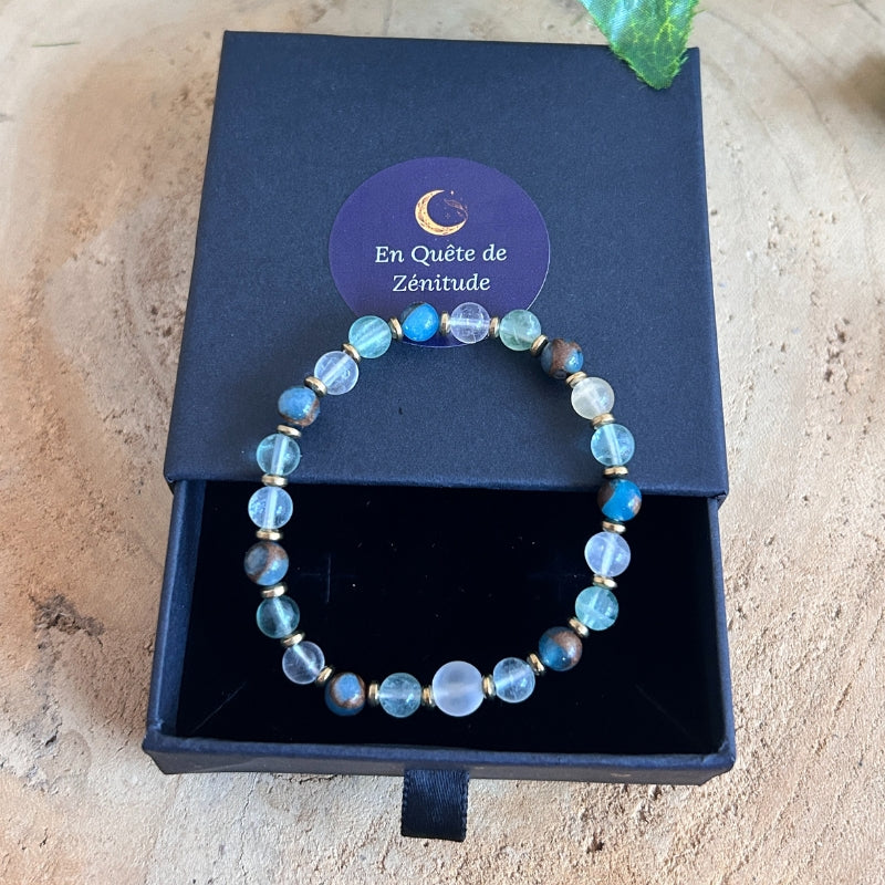 Concentration Stable – Jaspe Bleu Foncé, Fluorite & Cristal de Roche