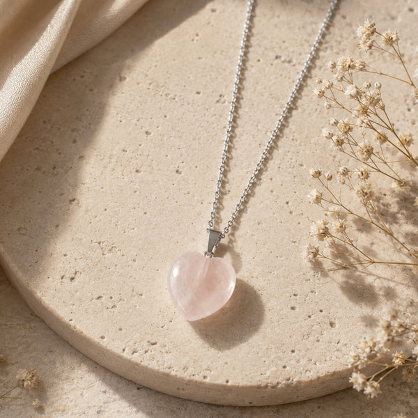 Collier Cœur de Douceur – Quartz Rose