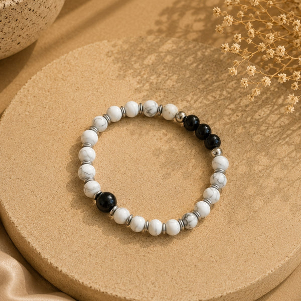 Bracelet Yin & Yang – Howlite & Obsidienne