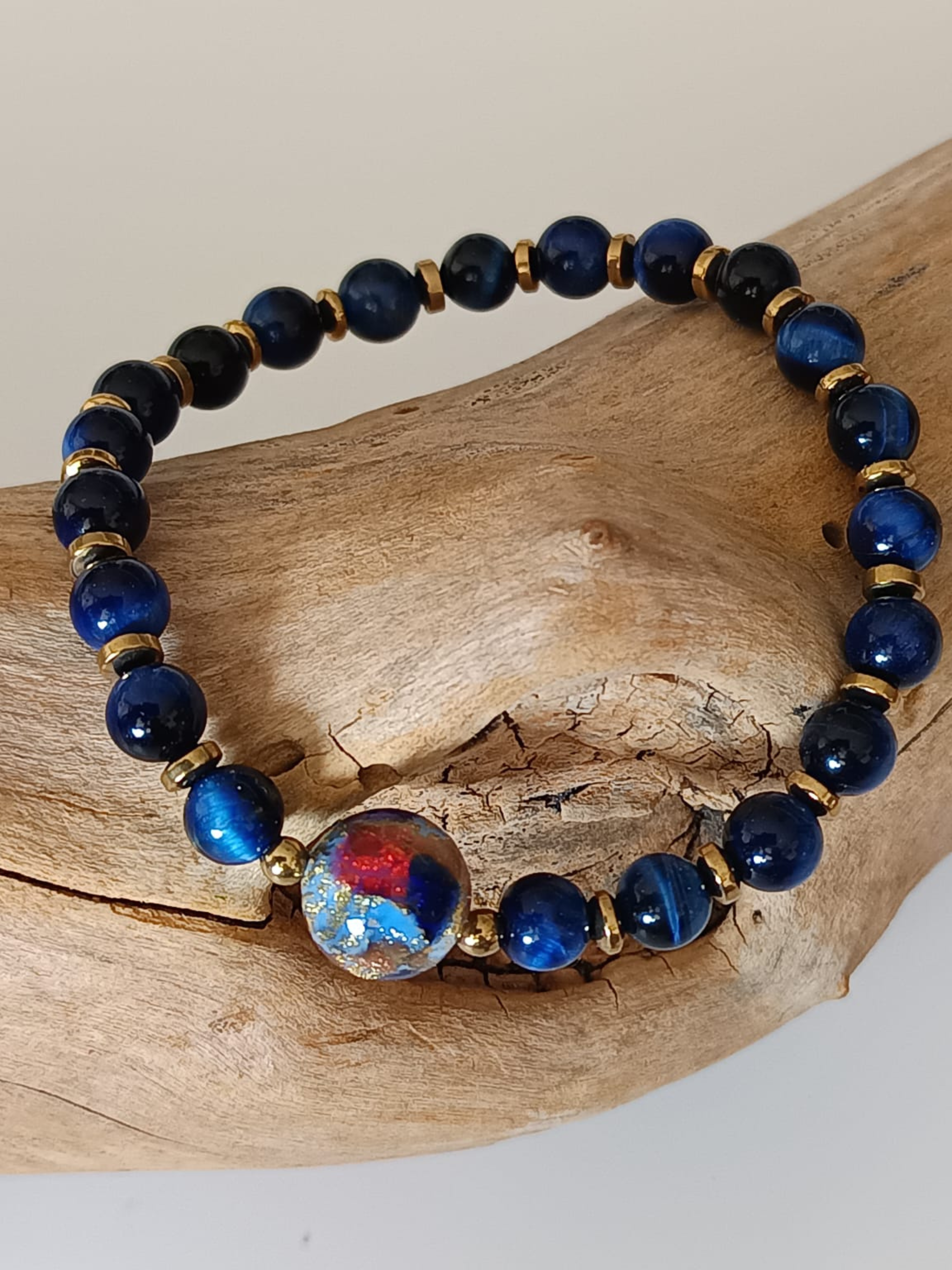 Ravenna – Perle de Murano & Œil de Tigre Bleu Chauffée