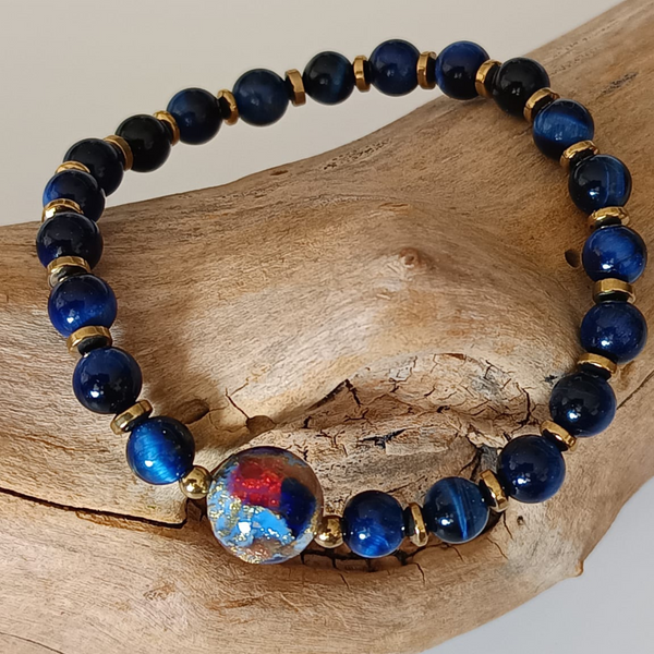Ravenna – Perle de Murano & Œil de Tigre Bleu Chauffée