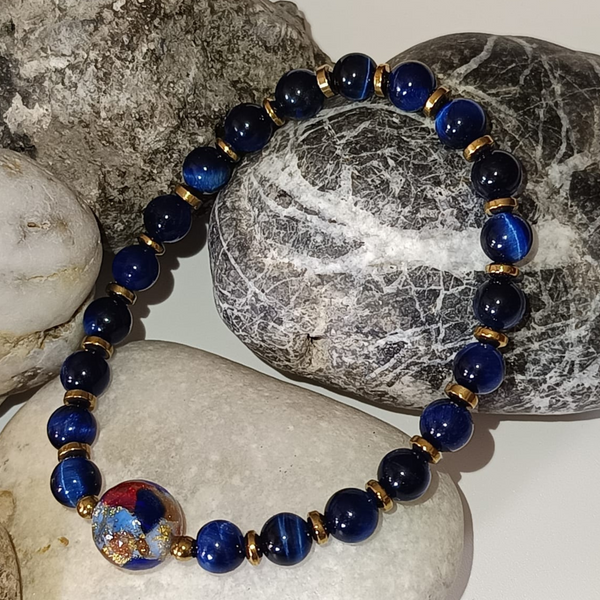 Ravenna – Perle de Murano & Œil de Tigre Bleu Chauffée