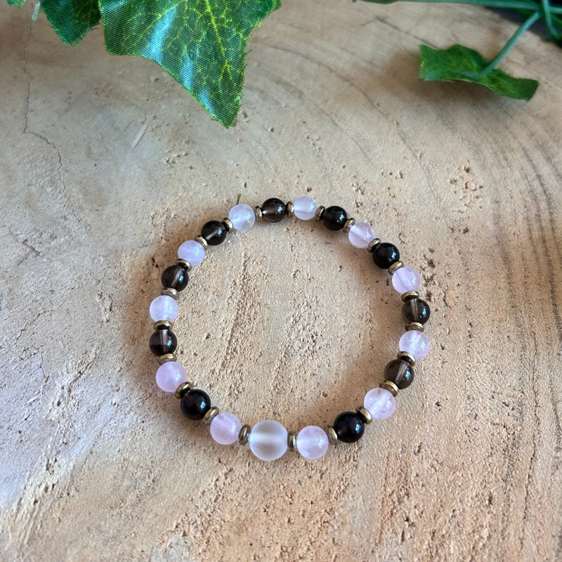 Calme Ancré – Quartz Fumé, Quartz Rose & Cristal de Roche
