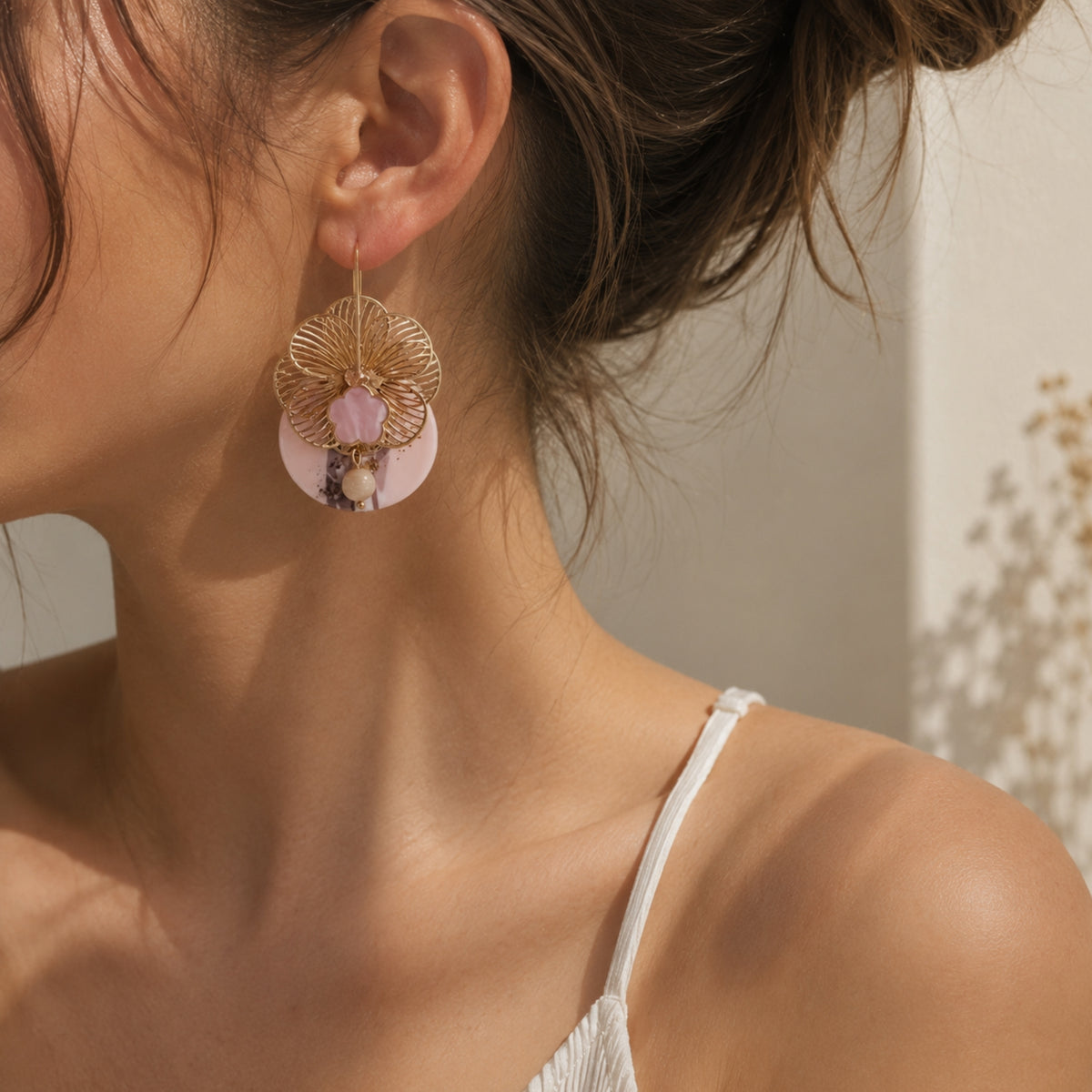 Boucles d'Oreilles Lune – Pierre de Lune & Cristaux
