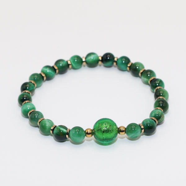 Portofino - Oeil de Tigre Vert chauffé & Perle de Murano