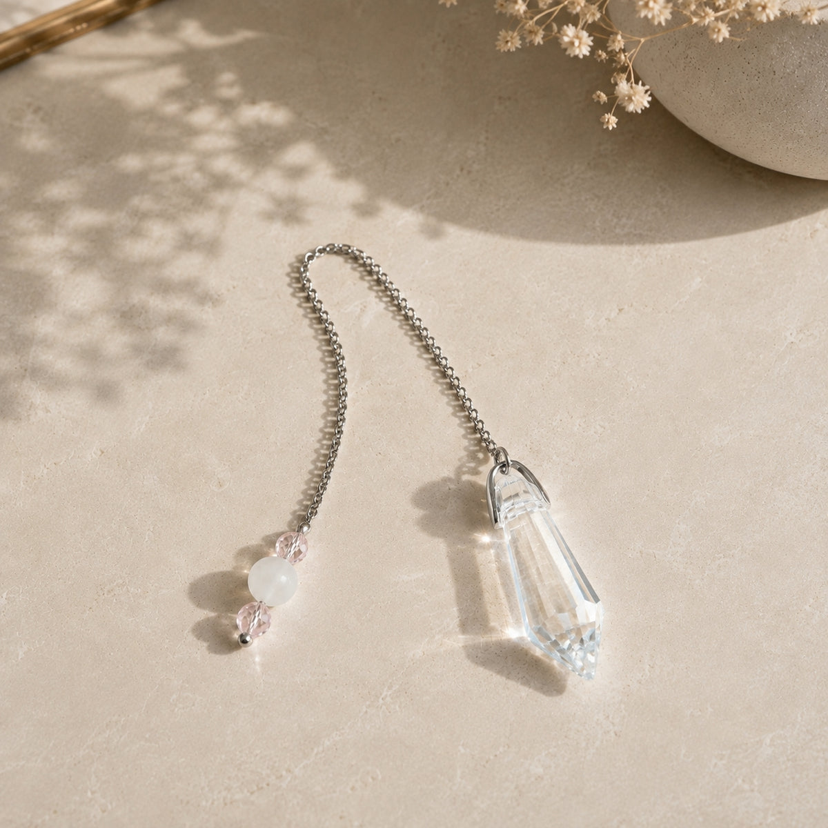 Pendule Douceur Intuitive – Cristal & Quartz Rose