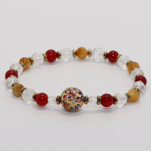 Napoli - Cornaline, Cristal de Roche, Oeil de tigre Doré & Perle de Murano