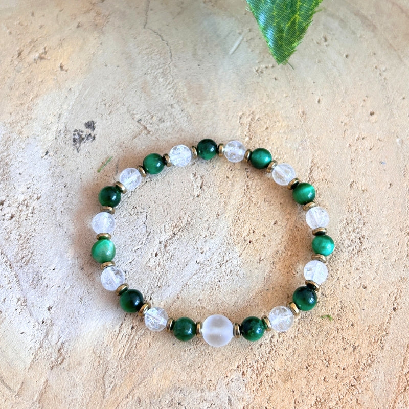 Stabilité Claire – Œil de Tigre Vert & Cristal de Roche