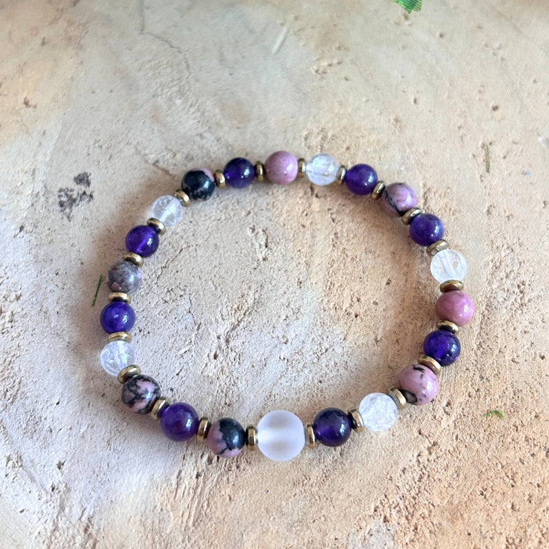 Apaisement Lucide – Améthyste, Rhodonite & Cristal de Roche