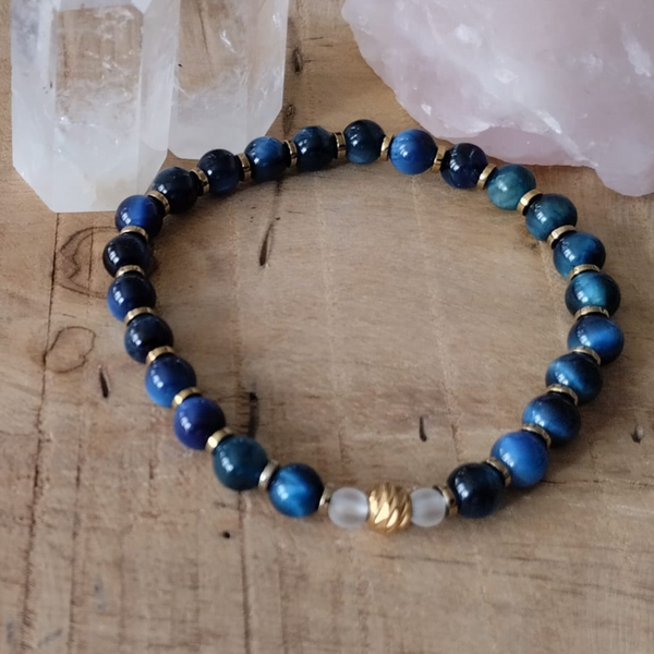 Notte Serena – Œil de Tigre Bleu Chauffé & Cristal de Roche