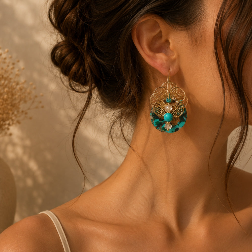 Boucles d’Oreilles Harmonie Bleue – Turquoise de Chine