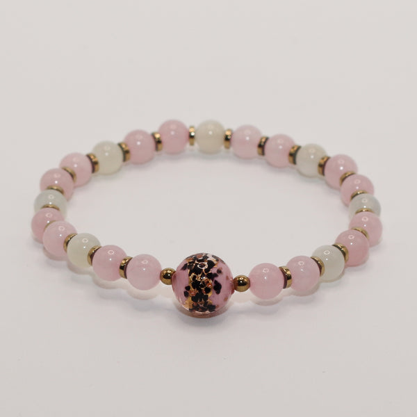 Sorrento - Pierre de Lune Beige, Quartz Rose & Perle de Murano