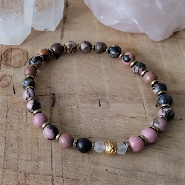 Rose Ancrée – Rhodonite & Cristal de Roche