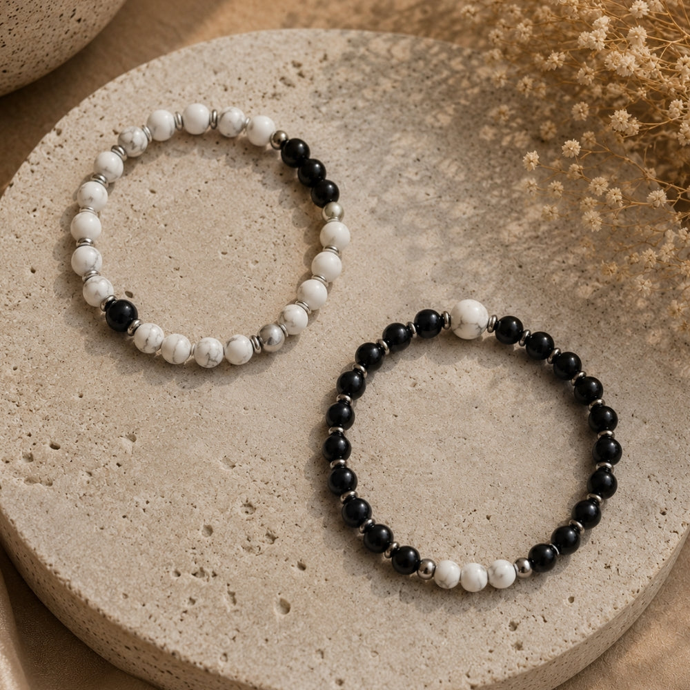Bracelet Yin & Yang – Howlite & Obsidienne