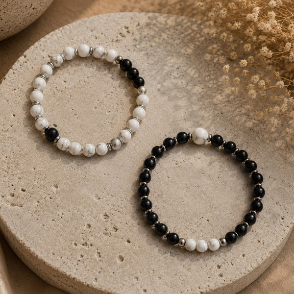 Bracelet Yin & Yang – Howlite & Obsidienne
