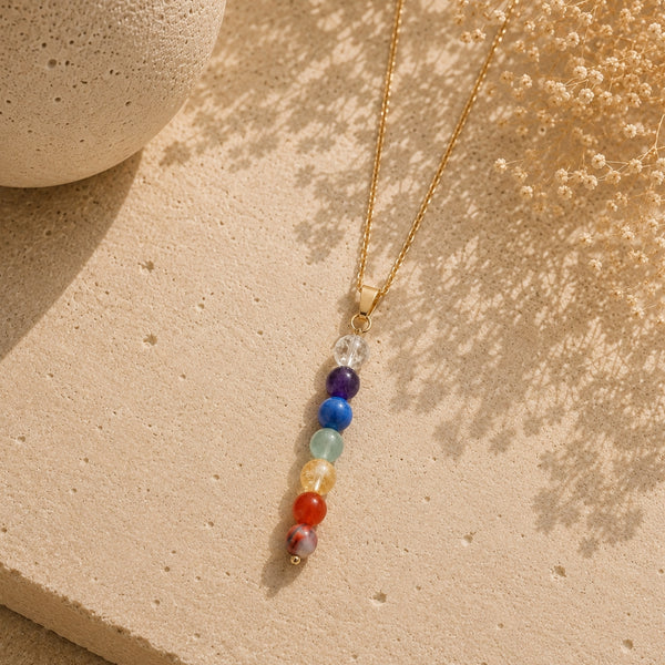 Collier Harmonie des 7 Chakras – Jaspe Rouge, Cornaline, Citrine, Aventurine, Sodalite, Améthyste & Cristal de Roche