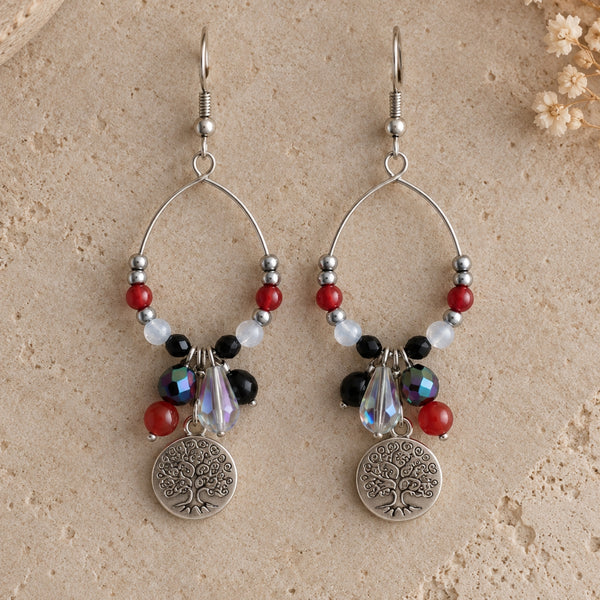 Boucles d’Oreilles Racines de Vie – Tourmaline, Cornaline & Cristal de Roche