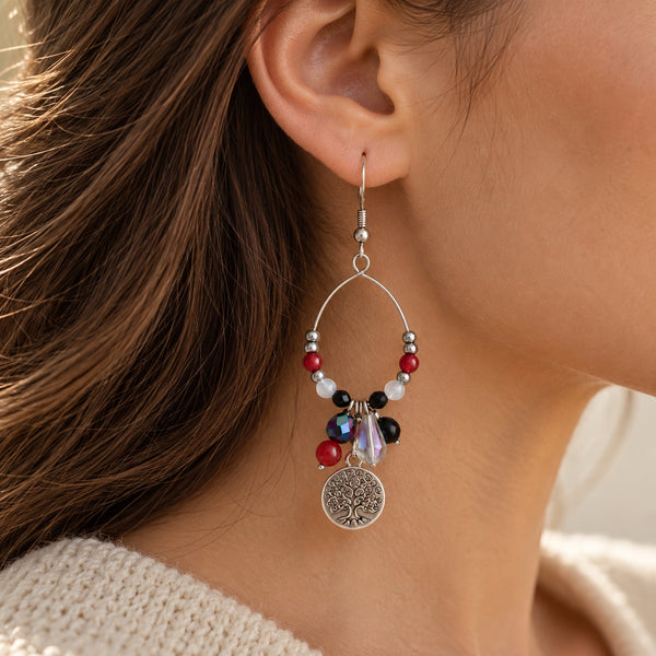 Boucles d’Oreilles Racines de Vie – Tourmaline, Cornaline & Cristal de Roche