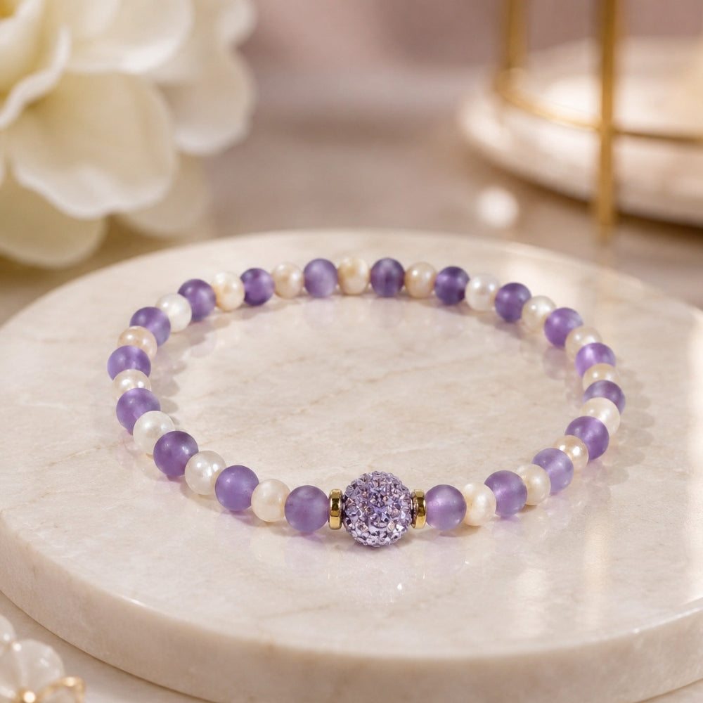 Bracelet Douceur Lunaire – Améthyste & Pierre de Lune