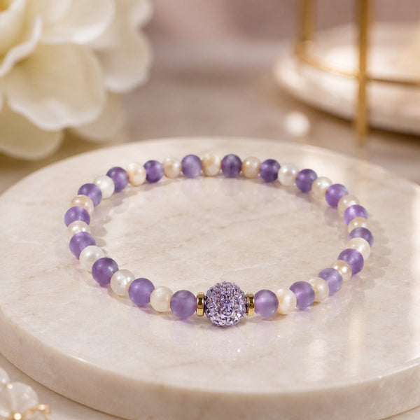 Bracelet Douceur Lunaire – Améthyste & Pierre de Lune