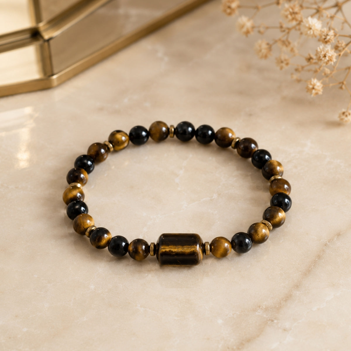 Bracelet Force Protectrice – Œil de Tigre & Onyx