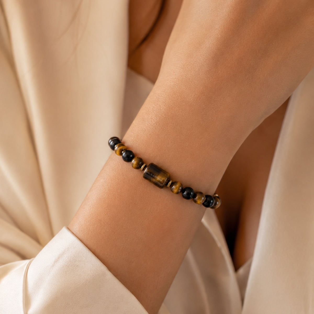 Bracelet Force Protectrice – Œil de Tigre & Onyx
