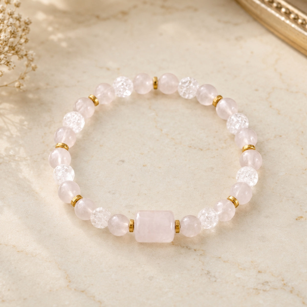 Bracelet Douceur & Lumière – Quartz Rose & Cristal de Roche