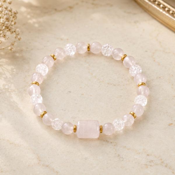 Bracelet Douceur & Lumière – Quartz Rose & Cristal de Roche