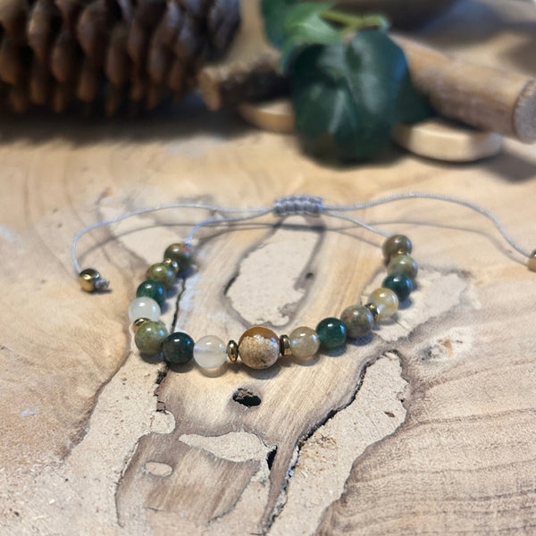 Équilibre Terrestre – Jaspe Paysage, Unakite, Quartz Hématoïde & Fuchsite