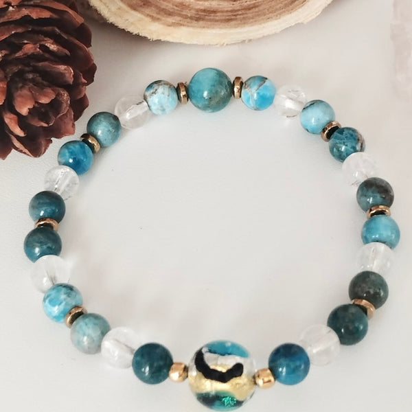Venezia - Cristal de Roche, Apatite & Perle de Murano
