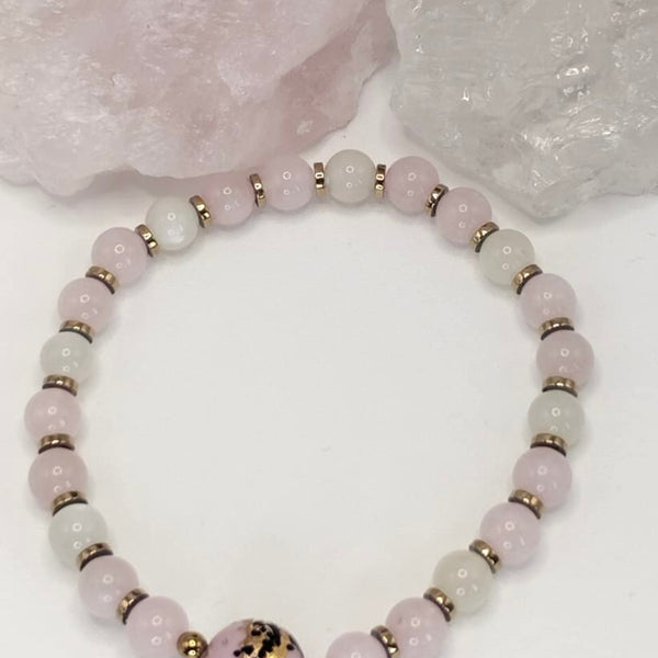 Sorrento - Pierre de Lune Beige, Quartz Rose & Perle de Murano