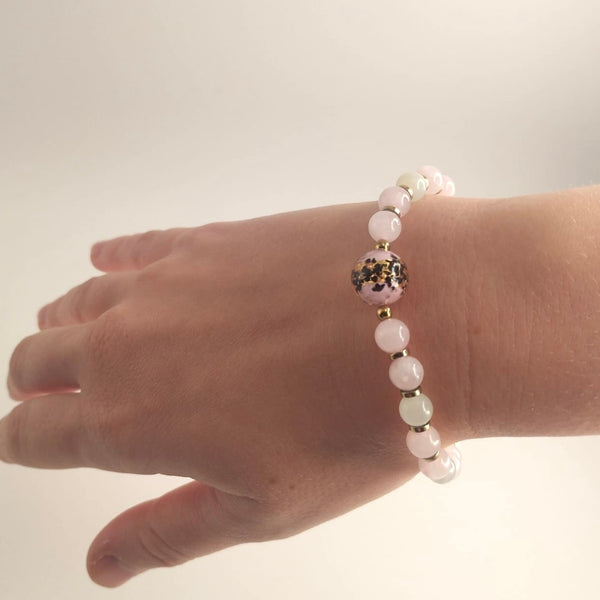 Sorrento - Pierre de Lune Beige, Quartz Rose & Perle de Murano