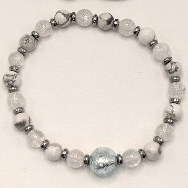 Milano - Cristal de Roche, Howlite & Perle de Murano