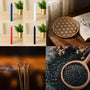 Pack rituels lunaires complet (15 encens, 4 bougies rituels, sel noir de protection, socle en fleur de vie)