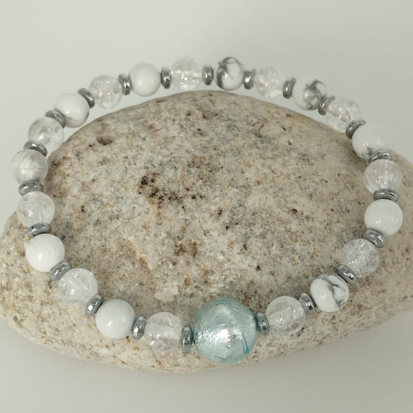 Milano - Cristal de Roche, Howlite & Perle de Murano