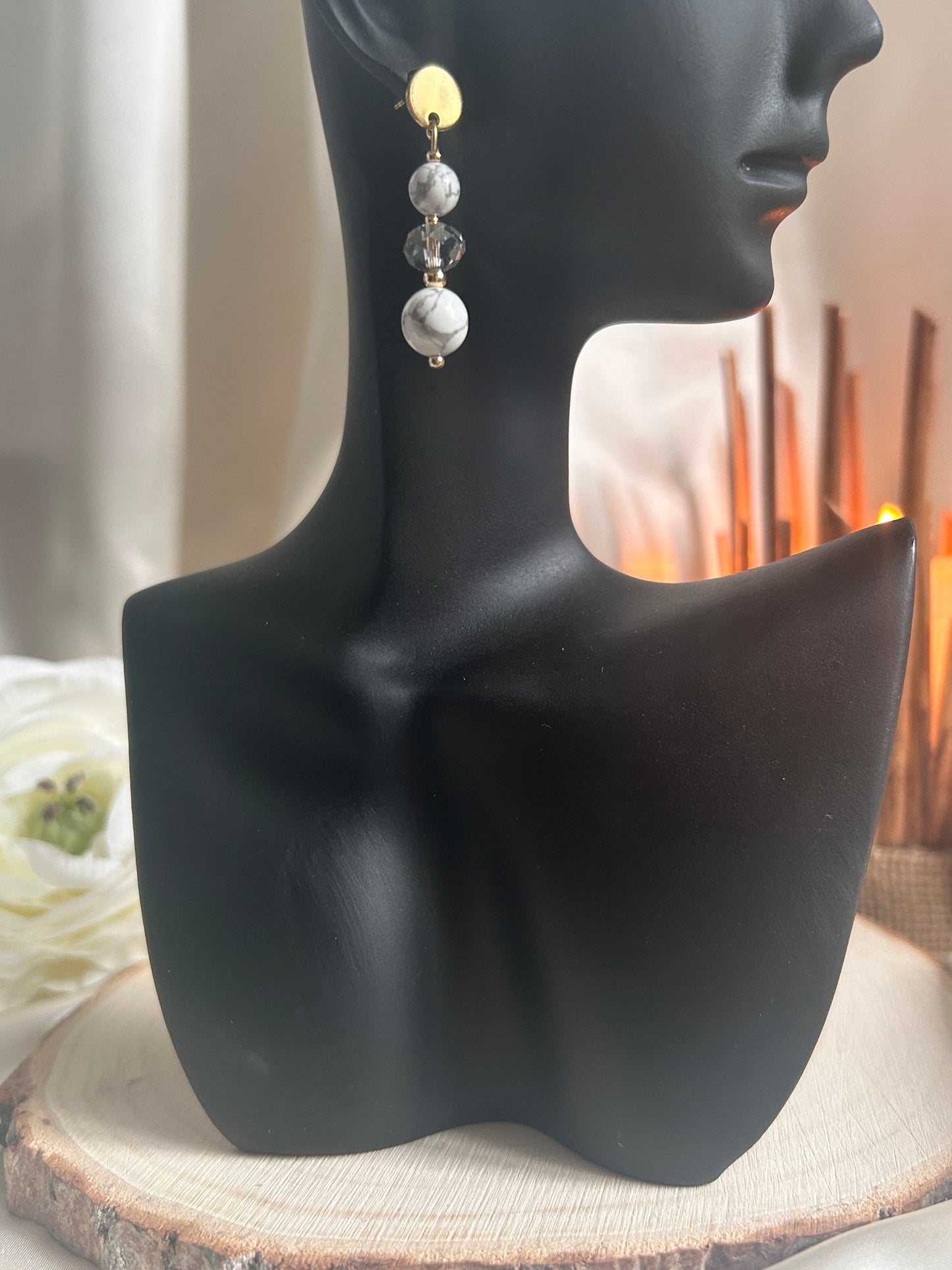 Perles de Givre - Howlite & Cristal de Bohème