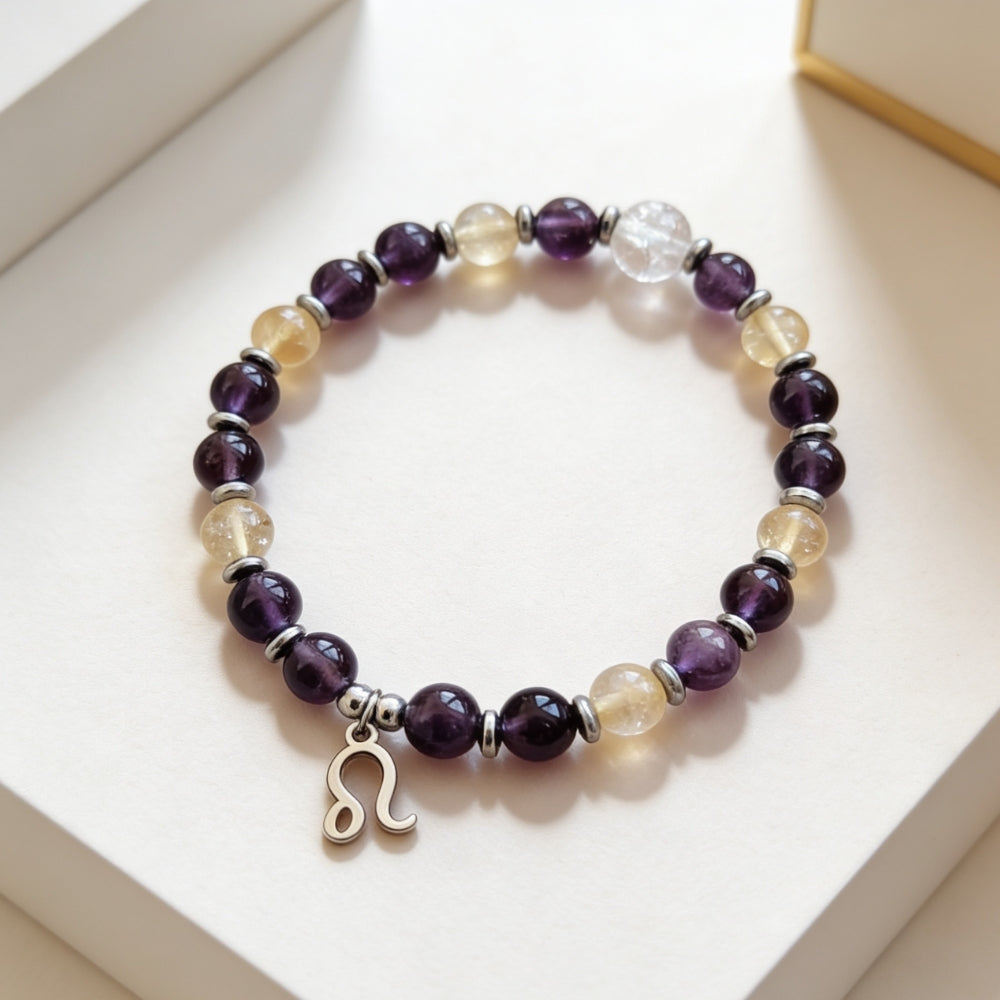 Bracelet Signe Lion – Citrine & Améthyste