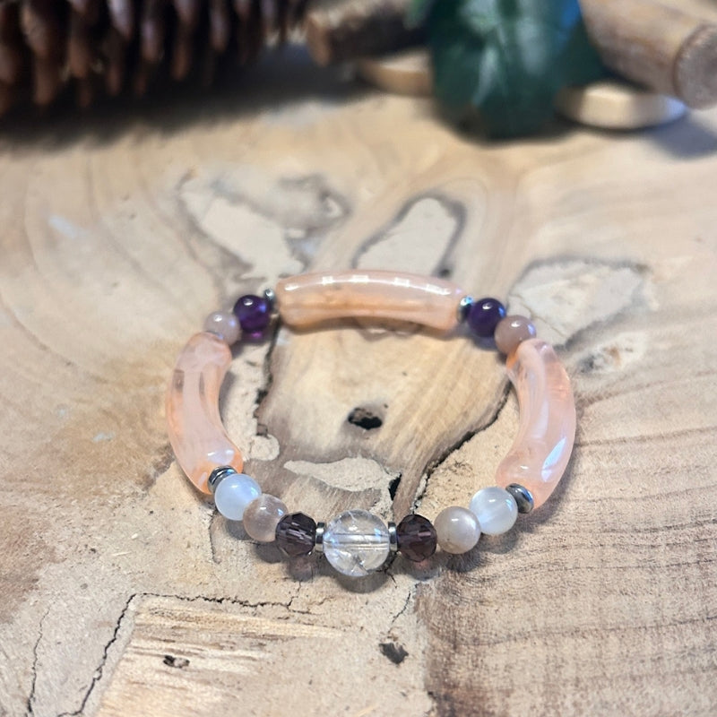 Lueur Intuitive - Pierre de Lune Blanche/Rose, Améthyste & Cristal de Roche