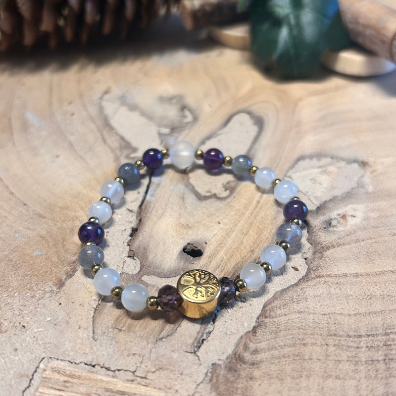 Source d'Harmonie - Pierre de Lune Blanche, Labradorite, Améthyste & Cristal de Roche