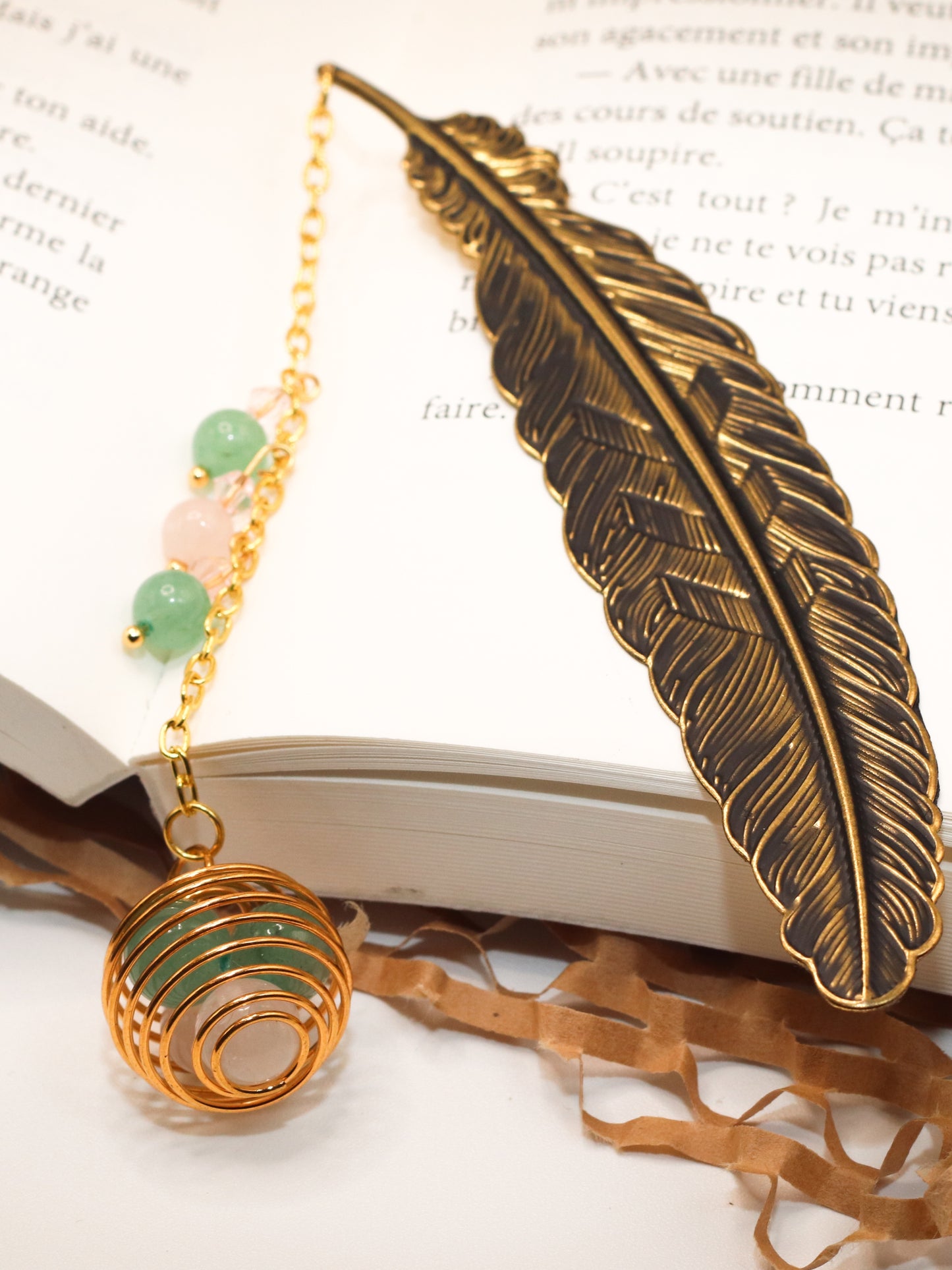 Douce Expansion – Marque-page en Aventurine & Quartz Rose