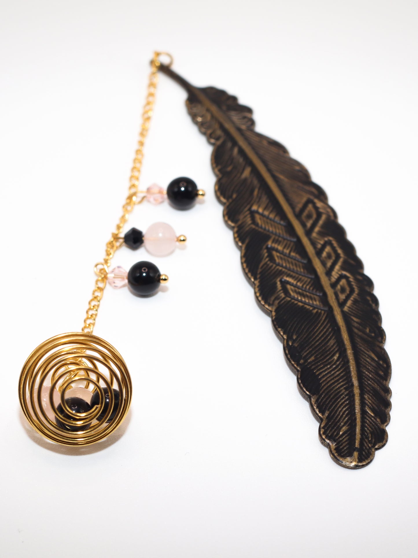 Voile du Cœur – Marque-page en Quartz Rose & Obsidienne