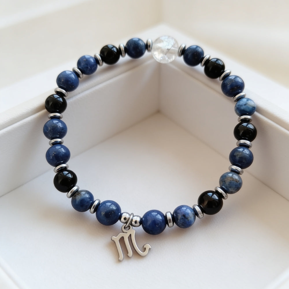 Bracelet Signe Scorpion – Lapis Lazuli & Obsidienne
