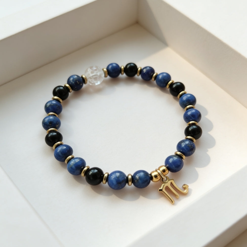 Bracelet Signe Scorpion – Lapis Lazuli & Obsidienne